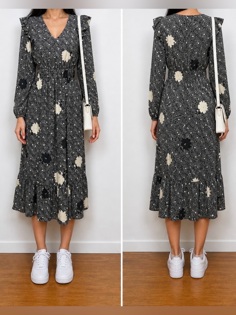 Sienna Sky Black Abstract Leopard Print Midi Dress Boho Size S